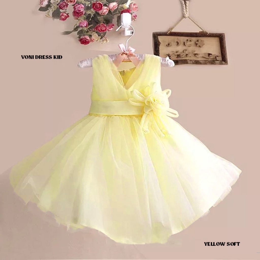 Kids Voni / Mini Dress Pesta Gaun Ulang Tahun Baju Anak Perempuan  Bahan Saten Umur 1-4 Tahun