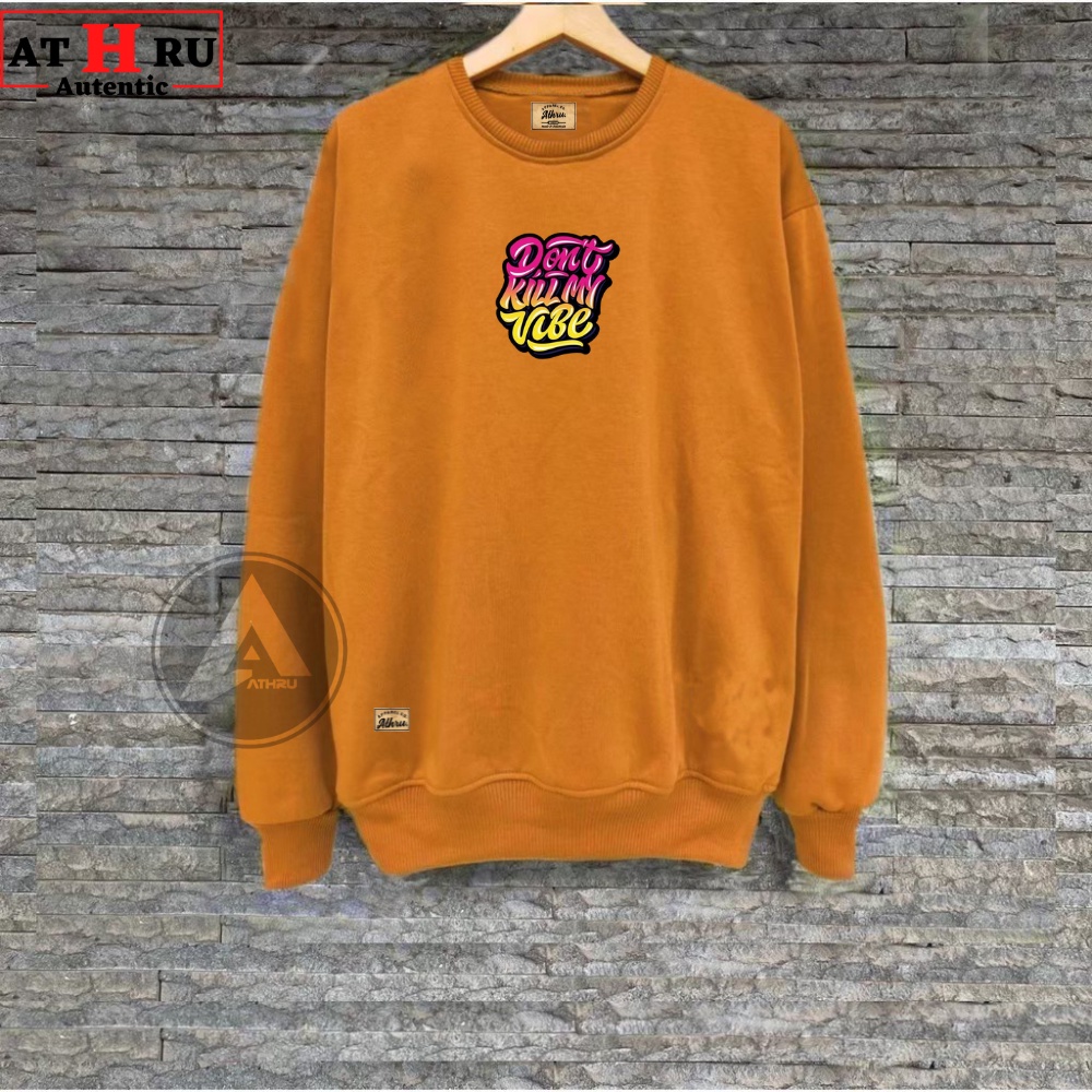 Krunek Cowok Warna Mustard Sablon Huruf Crewneck Pria Wanita Switer Crunek Oversize Brand Lokal