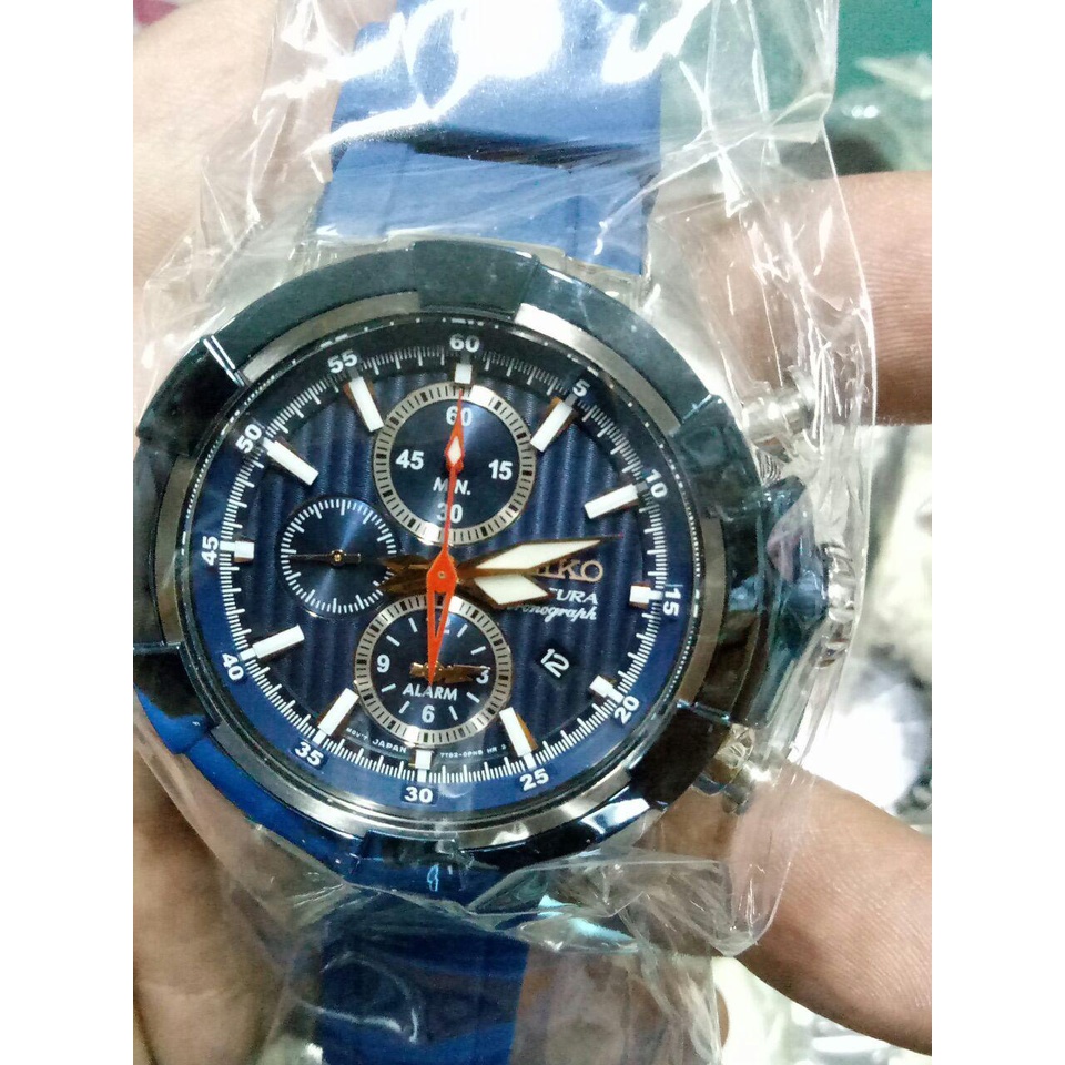 Seiko Velatura SNAF59P1 Blue Chronograph Alarm - Jam Tangan Pria SNAF59