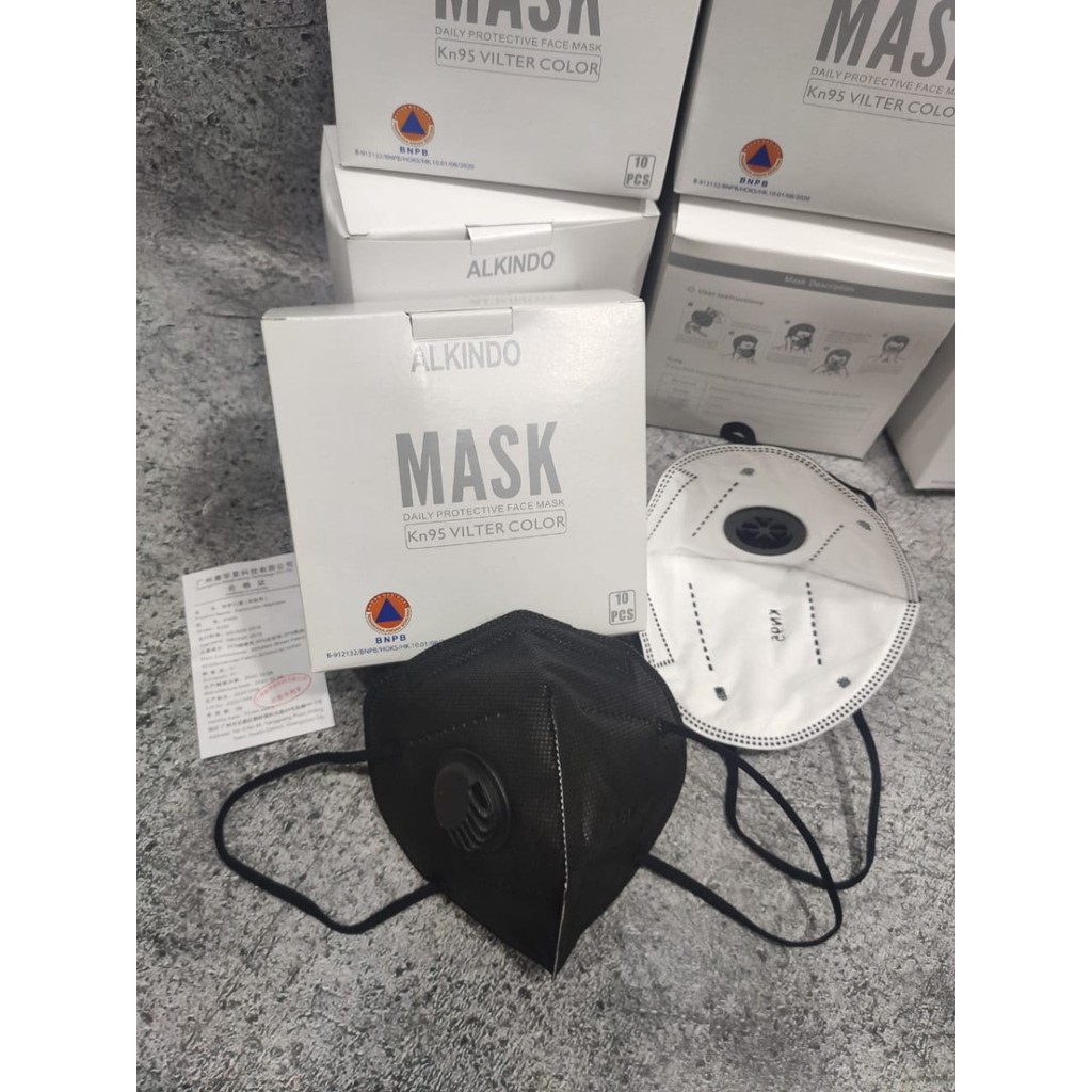 MASKER KN95 ALKINDO 5PLY EARLOOP RESPIRATOR PROTECTIVE MASK MURAH PUTIH HITAM ABU BOX - ISI 10 pcs