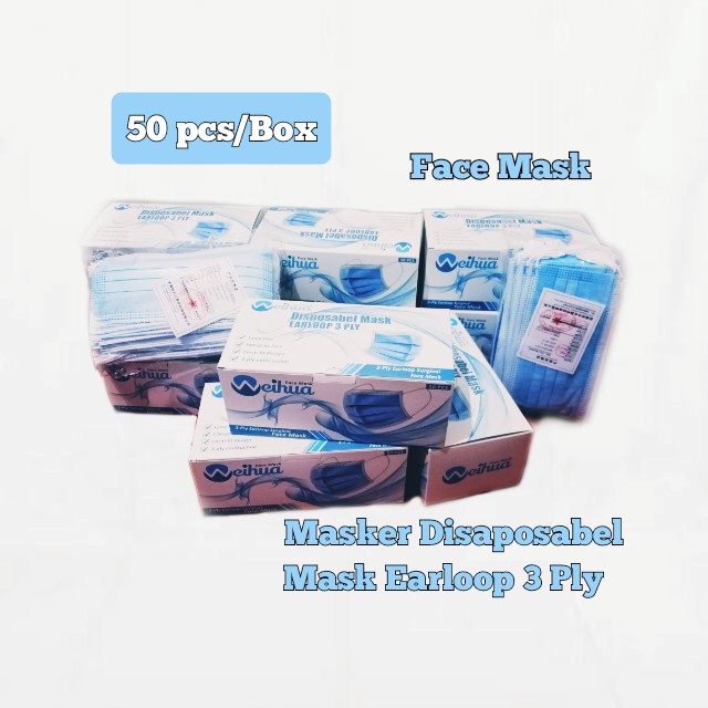 Masker Weihua 3 Ply Disposable Mask Earloop 1 Box isi 50 Pcs