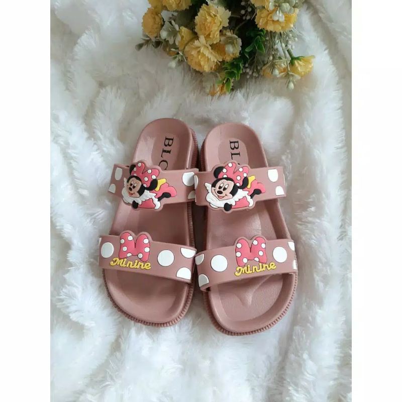 Sandal Strip Tali Dua Anak Mickey Minnie Mouse Polkadot Anak