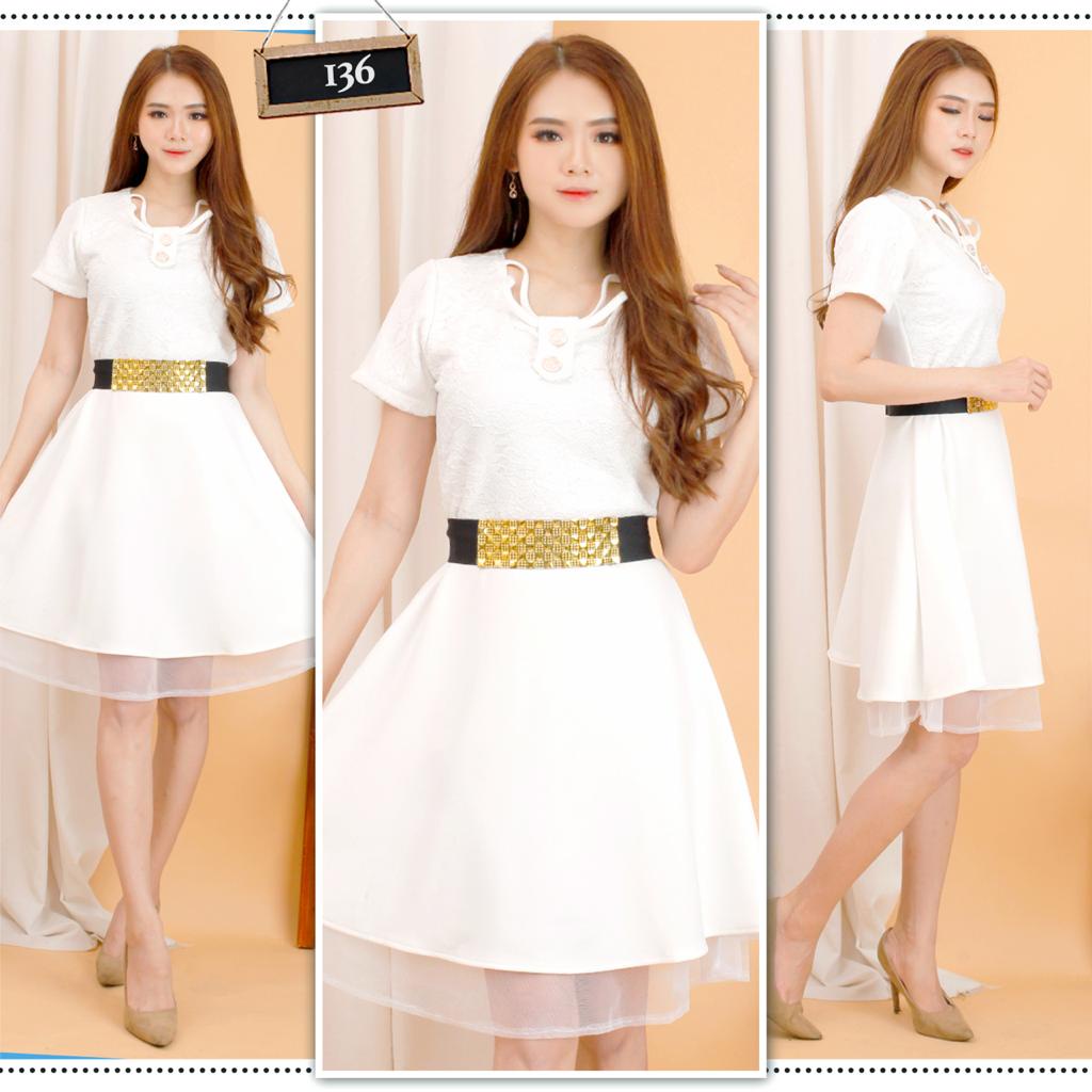 Kathryn collection #136 , DRES BUTTON ROK MEKAR SCUBA IMPORT PREMIUM KOMBINASI BRUKAT GLITER FREE BE