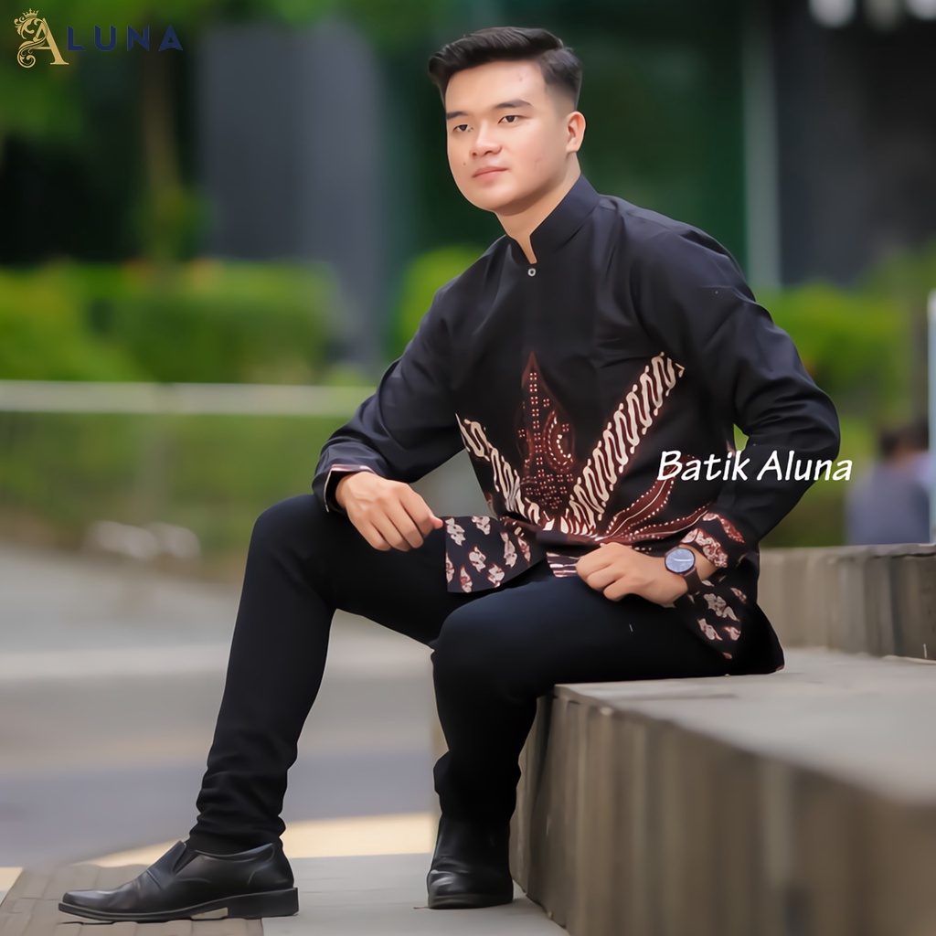 Aluna Exclusive Baju Koko Pria Kurta Pakistan Dewasa Motif Batik Baju Muslim Lengan Panjang Terbaru Good Quality Katun Premium MBA 003