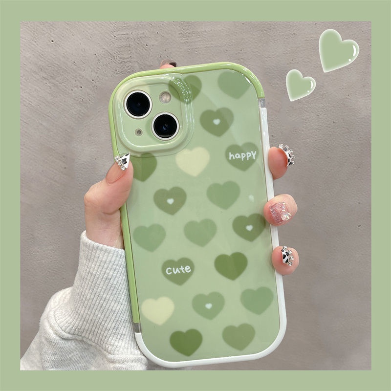 Case Motif Print Hati Warna Hijau Untuk IPhone 12 13 11 Pro Max X Xs Max Xr Ghnv