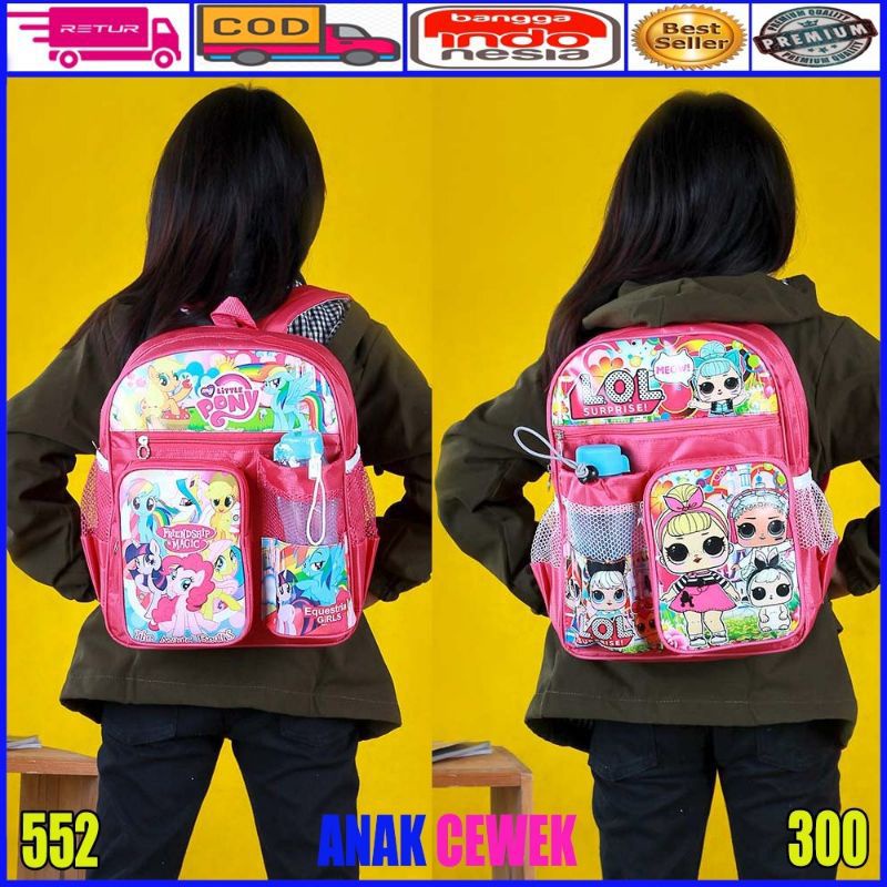 TAS RANSEL ANAK PEREMPUAN KARAKTER LOL KUDAPONI KITTY  FROZEN /FREE BOTOL