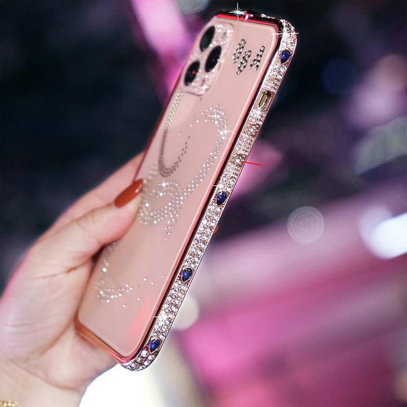 Casing Bumper Case Metal Aksen Berlian Imitasi Untuk iPhone 13 / 12 / 11 Pro MAX / X / XS MAX / XR