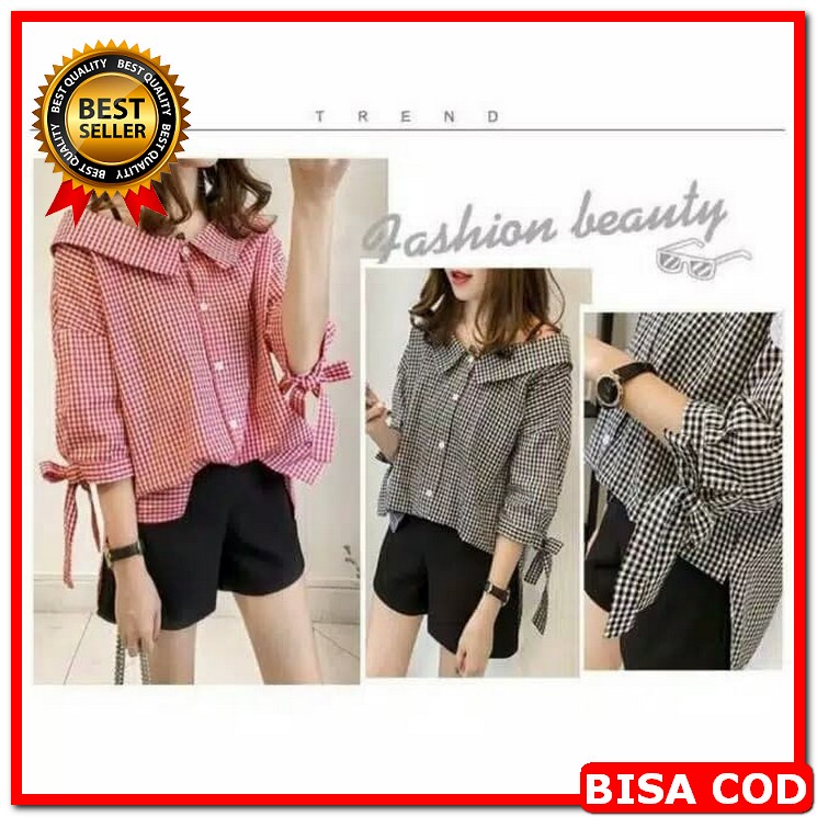 Baju Atasan Blouse Wanita Blus Korean Style Blouse Crop Top Delin EX549 Baju Atasan Kotak Hem Cewek