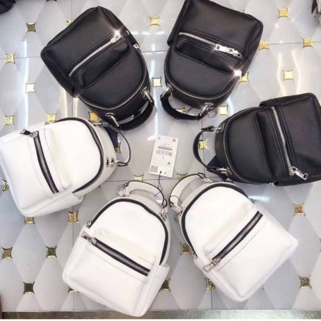 Tas zara mini backpack black & white