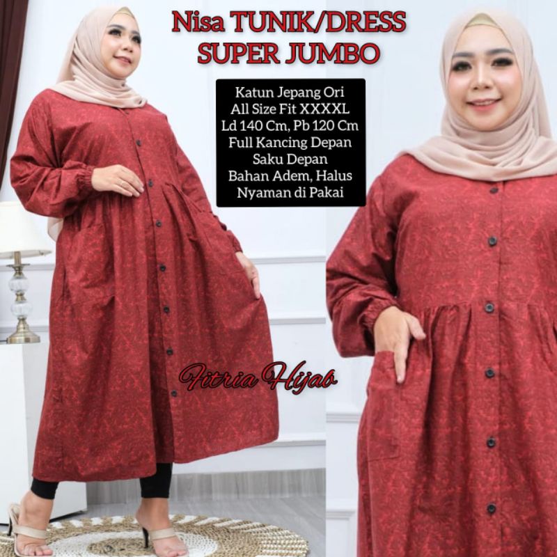 Nisa Long Tunik Katun Jepang Super Jumbo LD 140