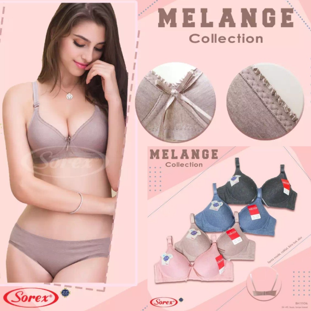 Bra SOREX 11106 SOREX 34076 sz 34 36 38 Melange busa tanpa kawat size 34 36 38 40 Bh Wanita 3/4 cup Kait 2 BTK