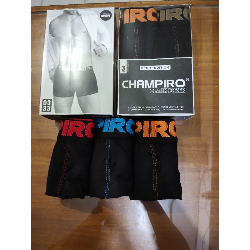 BOXER CHAMPIRO PRIA 0330 0333 / BLACK BOXER  3 PCS / BOXER PRIA CHAMPIRO PASTI ORI  READY