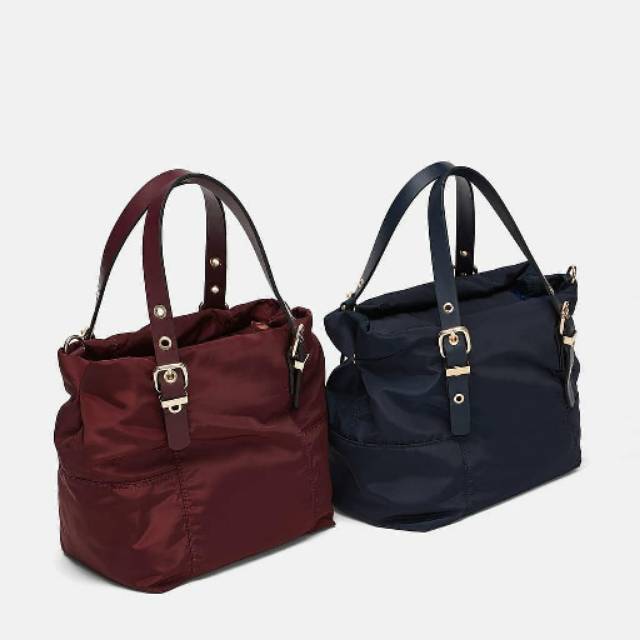Zara Nylon Mini Tote Bag - navy, maroon