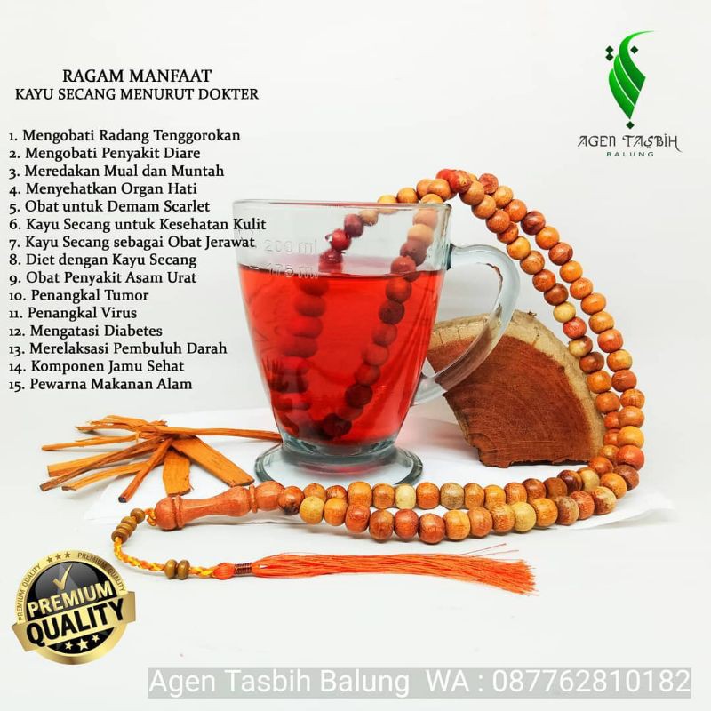 Tasbih Kayu Secang Asli, Tasbih 99 Butir ORIGINAL, Satu Tasbih Berjuta Manfaat