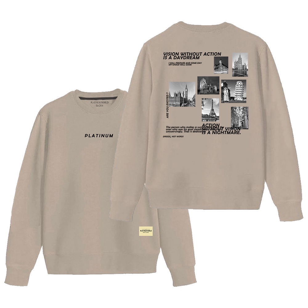 Crewneck Platinum World Basic Original l Sweater beige Original Platinum World Terlaris