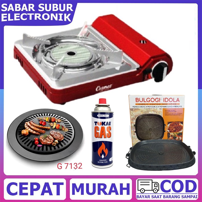 PAKET KOMPOR GAS PORTABLE COSMOS CGC-123 PN + PANGGANGAN BBQ