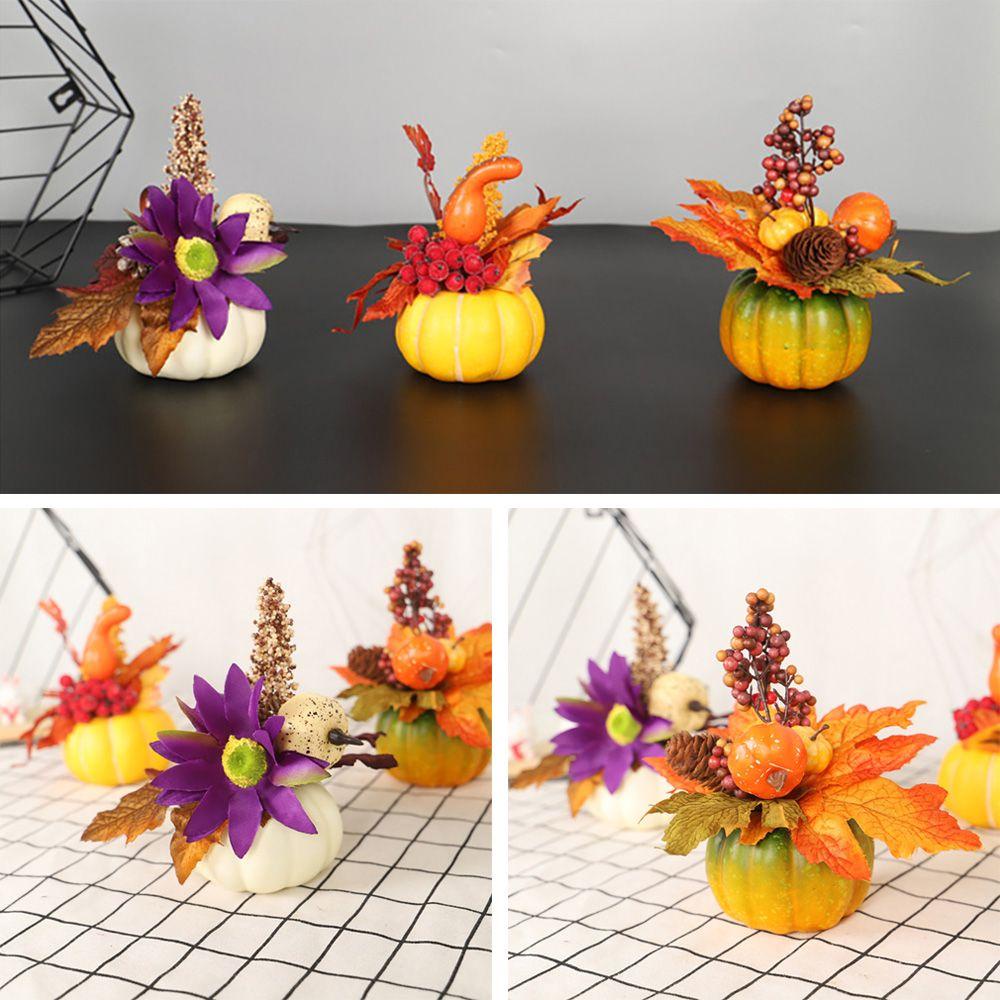 R-FLOWER Hadiah Bunga Labu Buatan Dekorasi Halloween Hiasan Desktop Daun Maple