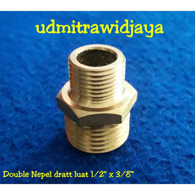 Double nepel dobel nepel drat luar kuningan adapter drat pipa 1/2 x 3/8 hex dobel neple kuningan