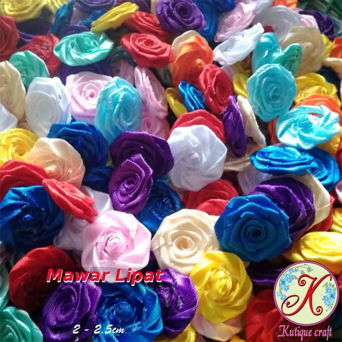Ready Stok Mawar Lipat Pita Satin 2   2 5cm lusinan Diskon