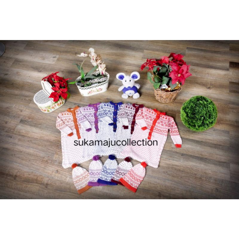 Baju Selimut Bayi + Kupluk 1-12 bulan / Rajut Hangat Bayi Laki-Laki Perempuan / Romper Bayi Motif Polkadot