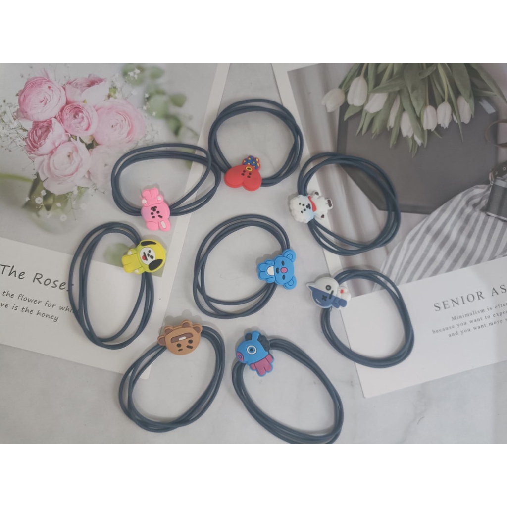 Karet Gelang BT21 BTS Murah/Ikat Rambut BTS 21 bisa Jadi Gelang KARET KOREA MOTIF KARTUN BTS LUCU