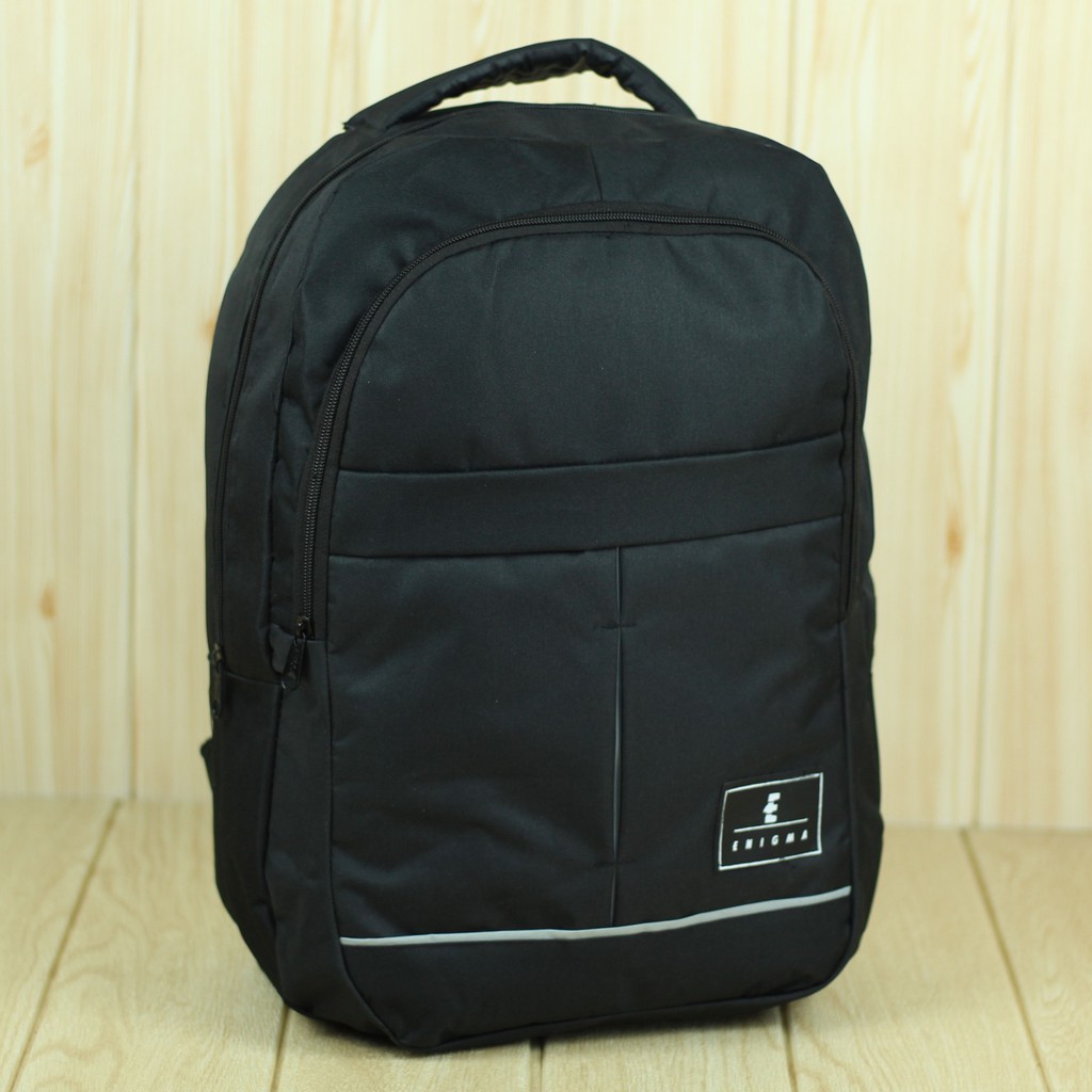 Tas Ransel Enigma Polos Hitam List Abu Back Pack Pria Wanita Unisex Cowok Cewek Stylish Trendy Keren