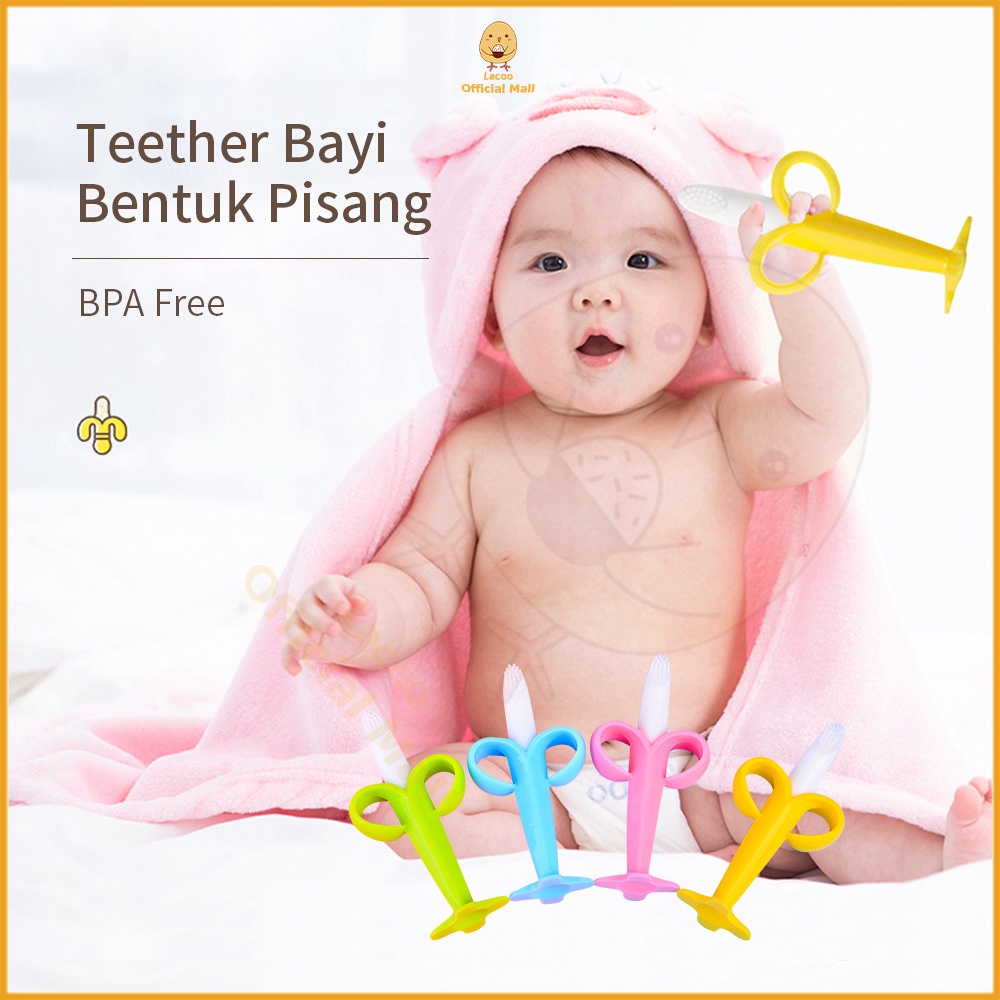 Lacoo Mainan teether bayi bentuk pisang Gigitan bayi bahan silikon BPA free