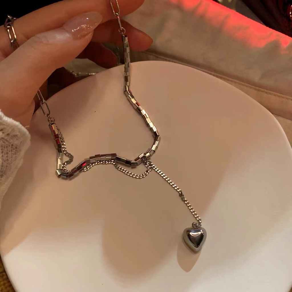 Kalung Rantai Dua Lapis Dengan Liontin Hati Untuk Wanita