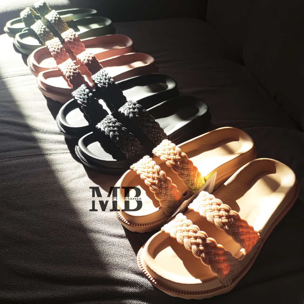 IRSOE 301 SANDAL JELLY SLOP WANITA MOTIF KEPANG TALI DUA COUPLE BUNDA ANAK