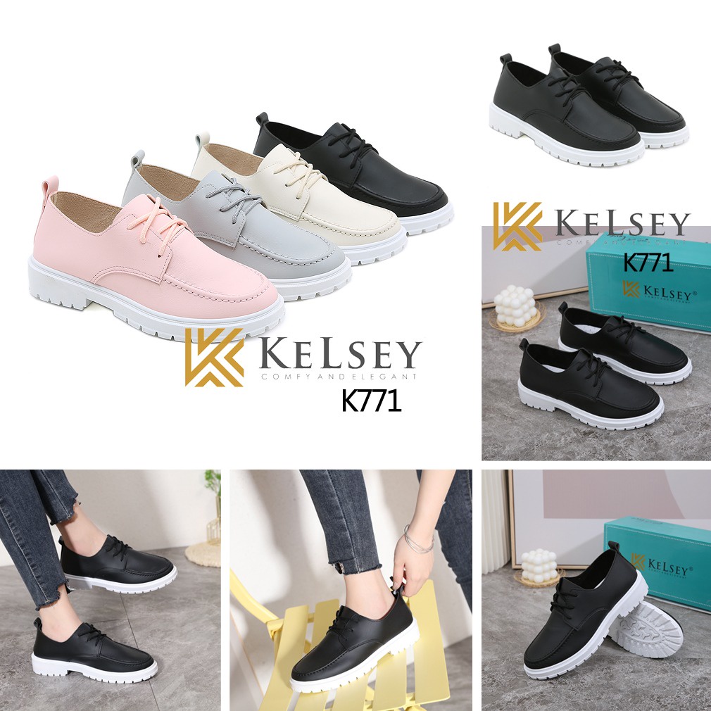 Kelsey Sepatu Loafers Kulit Wanita Kelsey K771 Wedges Import