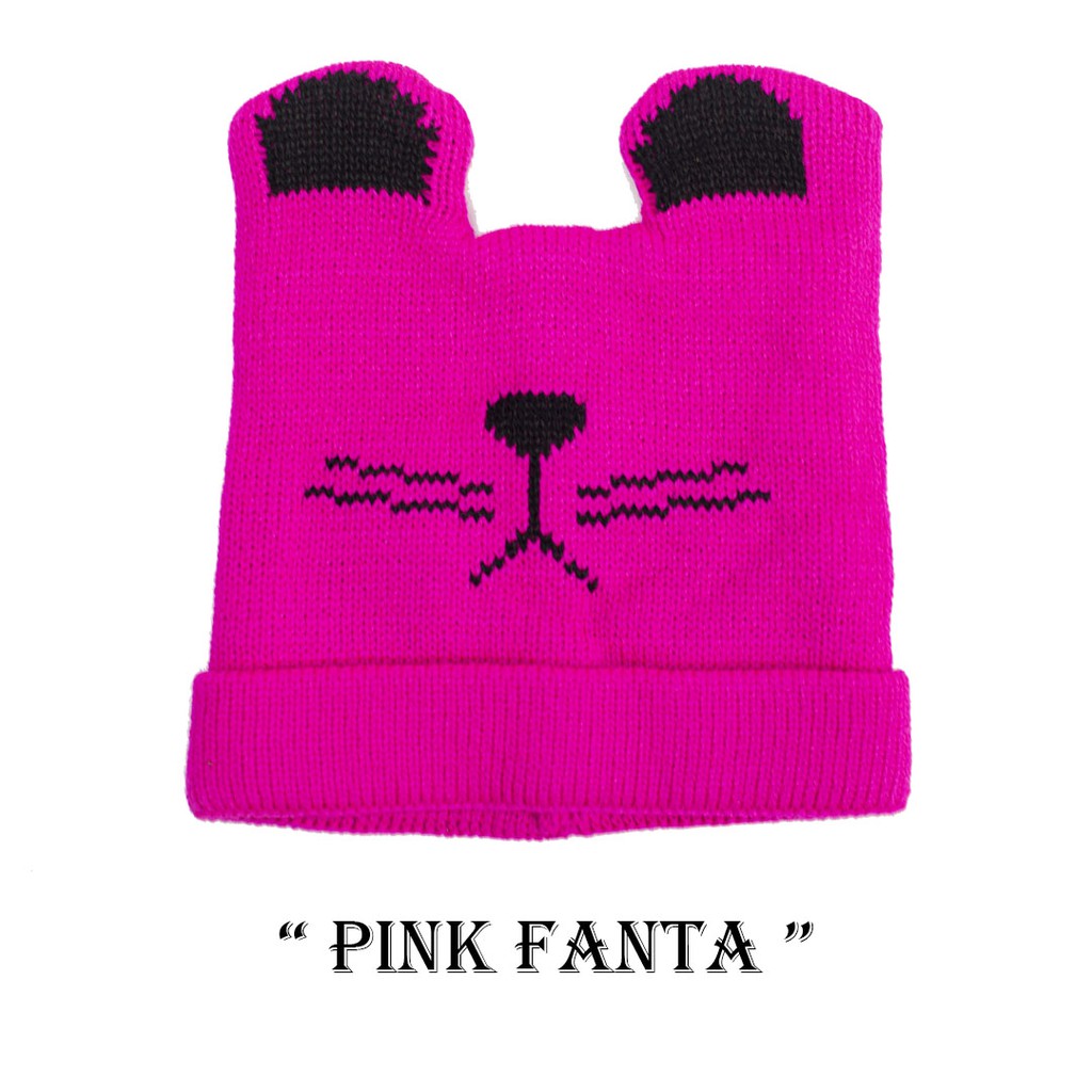 Kupluk Anak Bayi Cewek Cowok Karakter Kucing Polos / Bordir Nama Suka Suka-Pink Fanta