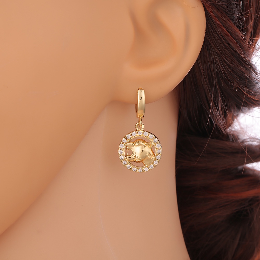 Anting-anting tembaga mikro bertatahkan zircon hewan leopard anting-anting geometris personalized an