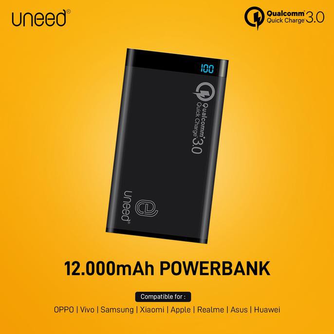 UNEED POWERBANK 12000MAH QUALCOMM QUICK CHARGE 3.0 QUICKBOX 12 - HITAM
