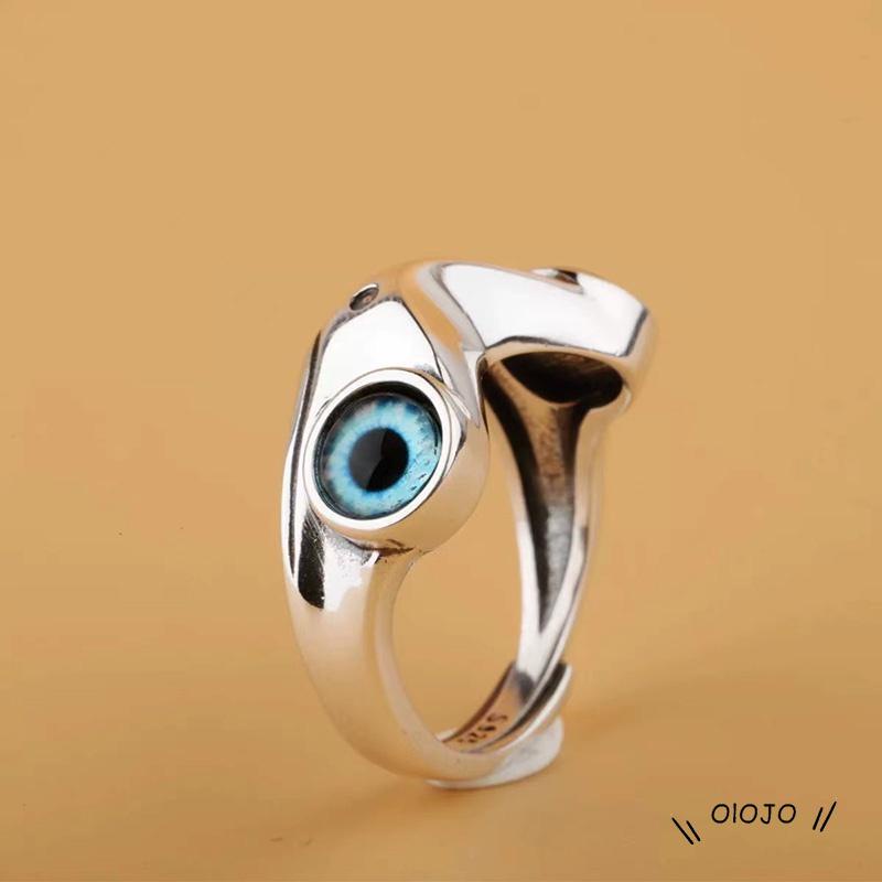 Cincin Model Mata Iblis Katak Biru Tiga Dimensi Terbuka Untuk Pria Dan Wanita ol2