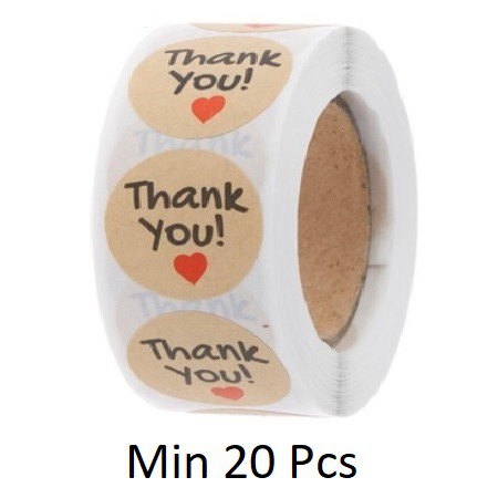 

TQK06 Per Pcs Sticker Label Tempel Thank You Bulat D 2.5 cm Seal Packing New Kraft Red Heart