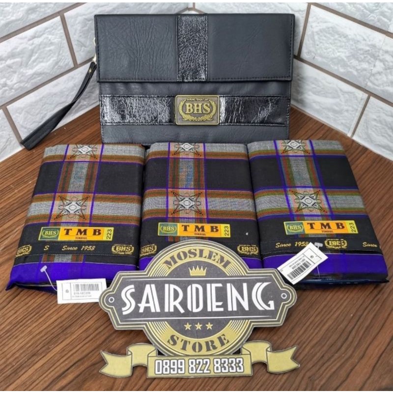 Sarung Tenun BHS Full Sutra Spunsilk Gold TMB Timbul Spesial Hitam