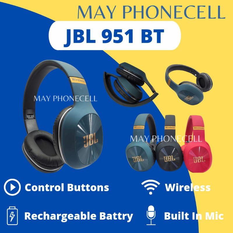 Headset Henset Handset Handsfree Earphone Wireless Bluetooth Blutut JBL 951BT Gaming Super Bass Bisa