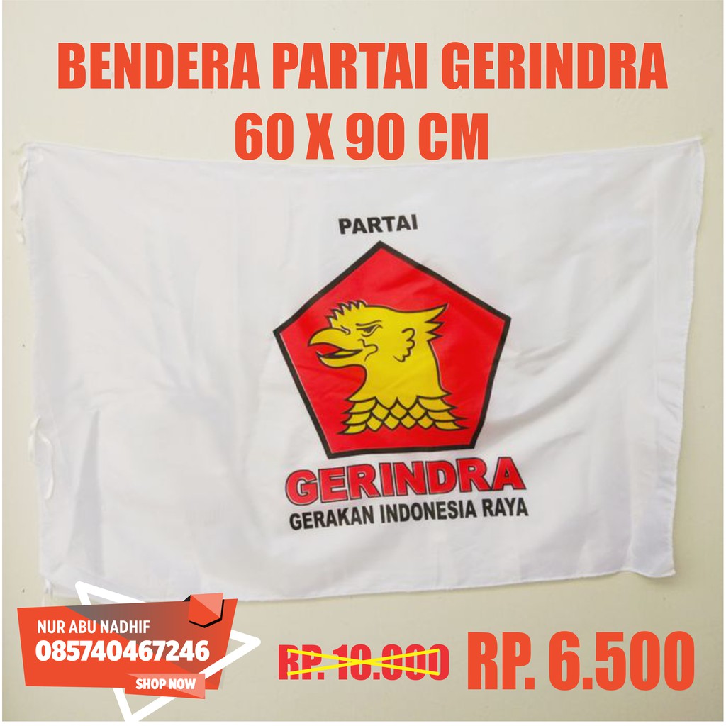 bendera partai gerindra uk 60 x 90 cm (isi100pcs)