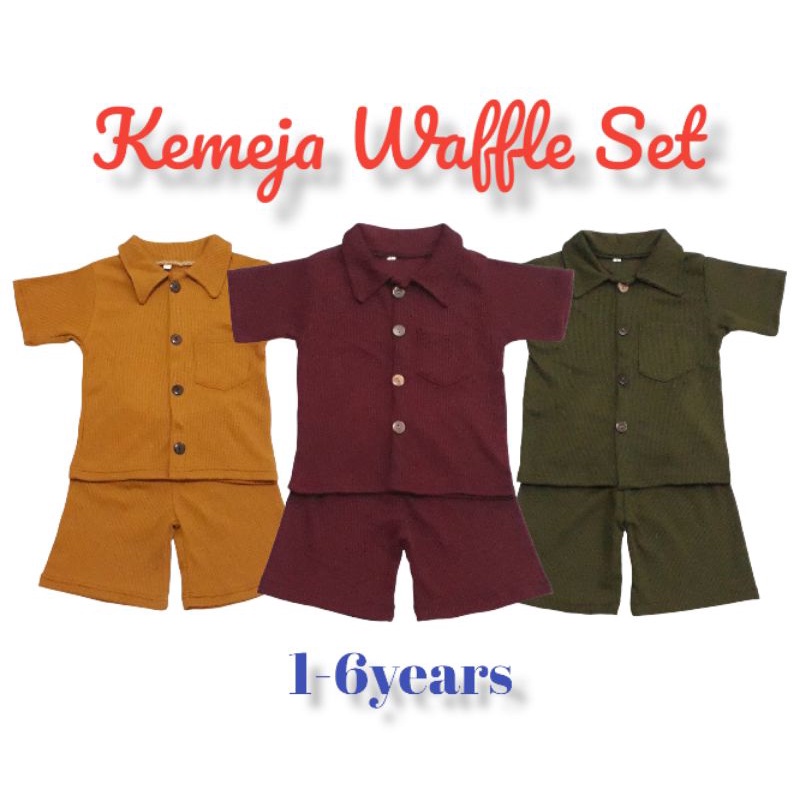 KEMEJA SET WAFFLE 1-6 years setelan pendek anak