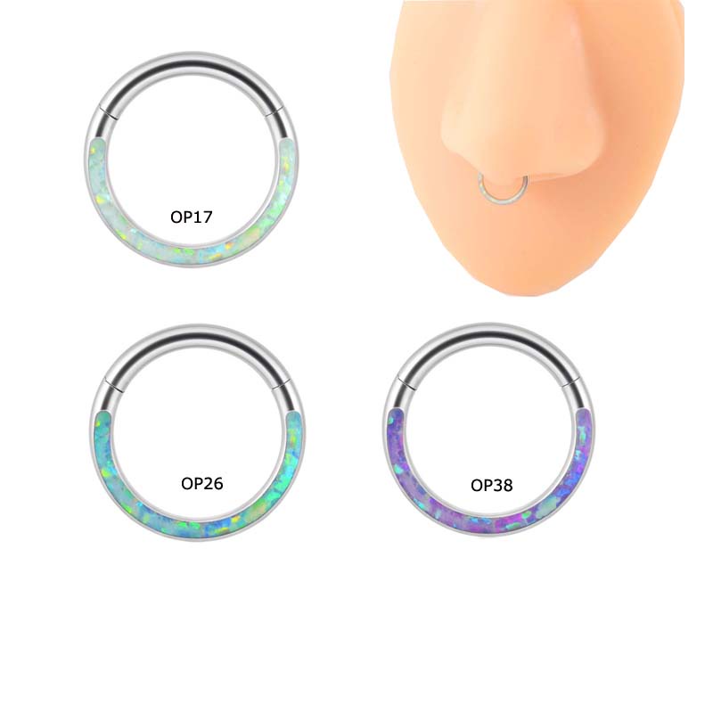 1pc Anting Tindik Hidung 16Gauge Helix Tragus Rook Bahan Titanium Dengan Opal G23