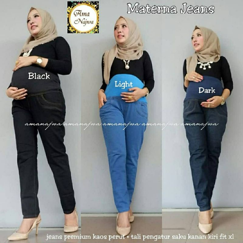 Jeans Materna, CELANA JEANS HAMIL/ CELANA BUMIL BAHAN JEANS STRETCH IMPORT KAOS PERUT FIT TO XL OOTD