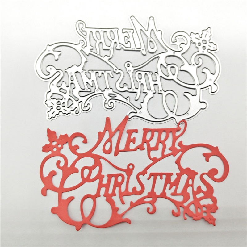 Cetakan Stensil Cutting Dies Motif Tulisan Merry Christmas Bahan Metal Untuk Scrapbook / Craft DIY