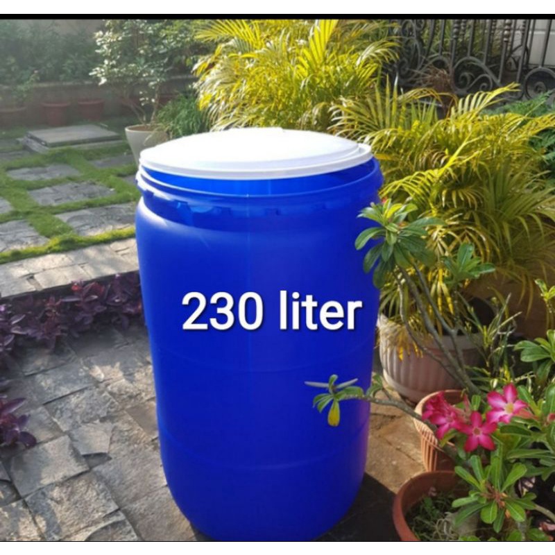TONG AIR BIRU TUTUP PLASTIK 230 Liter Green Leaf/GENTONG PLASTIK 230 liter/EMBER BESAR 230 liter/TON