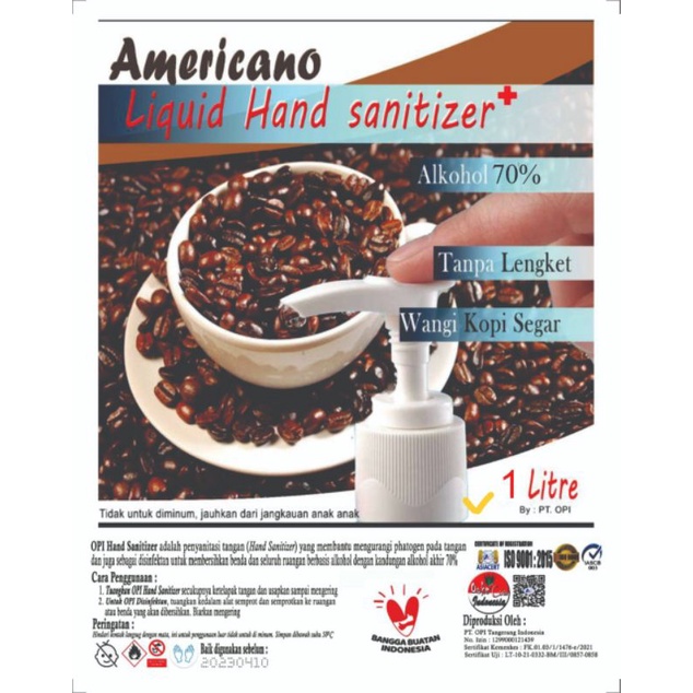 hand sanitizer cair 1 liter antiseptik aroma kopi izin kemenkes