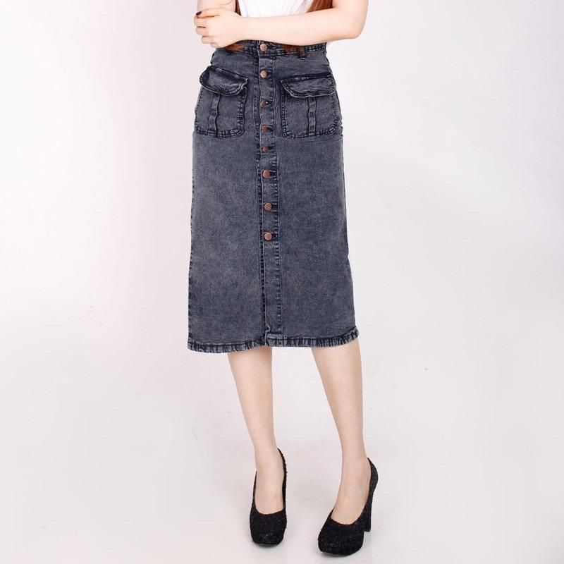 (COD bisa) Rok  kancing deret | Rok span 7/8 | Rok jeans premium | Rok kantong dua