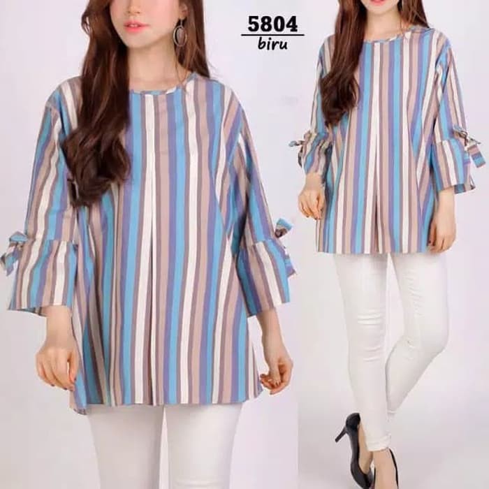 Baju Atasan Wanita Big Size Blouse Wanita Jumbo Stripey Model Terbaru Promo Shopee Indonesia