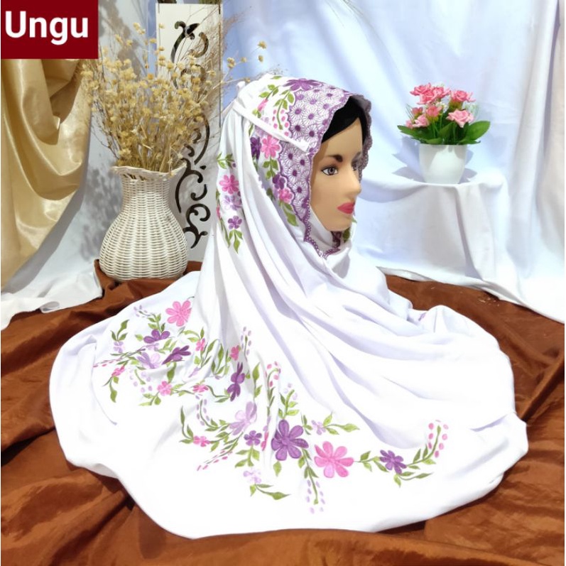 Mukena Polino Dewasa Terusan Motif Bordir Bunga Sakura Indah
