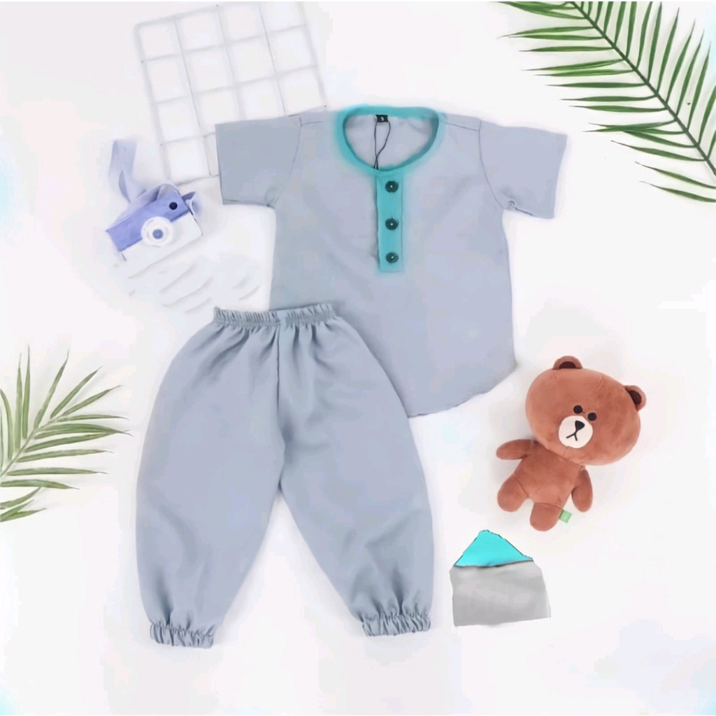 Setelan Baju Koko Anak Laki-laki Koko joger Anak 9-12Bln Free Peci