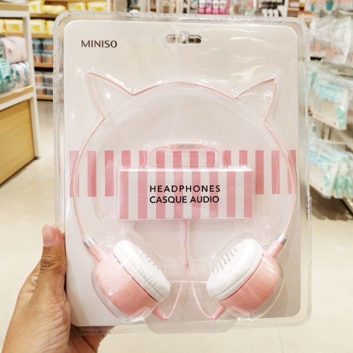 MINISO Headphone Meow Cute / headphone miniso - Pink