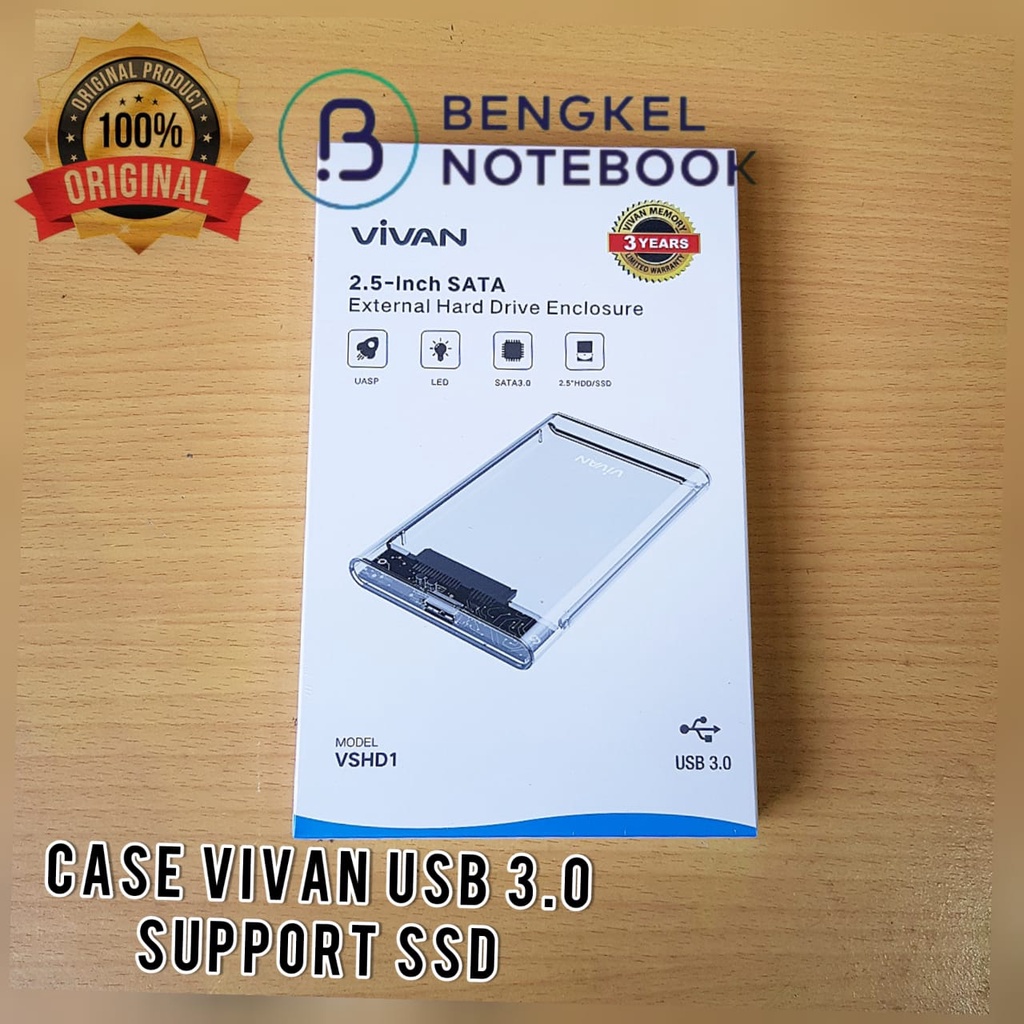 USB External HDD SSD Case VIVAN SATA3.0 2.5 USB 3.0 VSHD1 Transparan